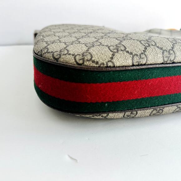 Gucci GG Supreme Monogram Textured Calfskin Web Large Shoulder Bag Beige Ebony - Picture 14 of 16